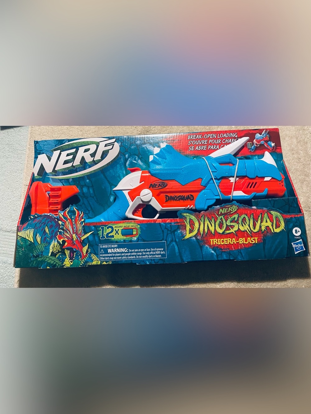 Nerf DinoSquad Tricera-blast Blaster, Break-Open 3-Dart Loading, 12 Nerf Darts